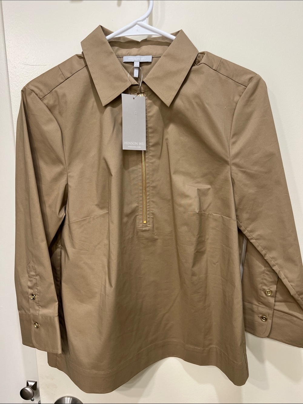 Hinson Wu Tan Cotton Zip-Front Blouse